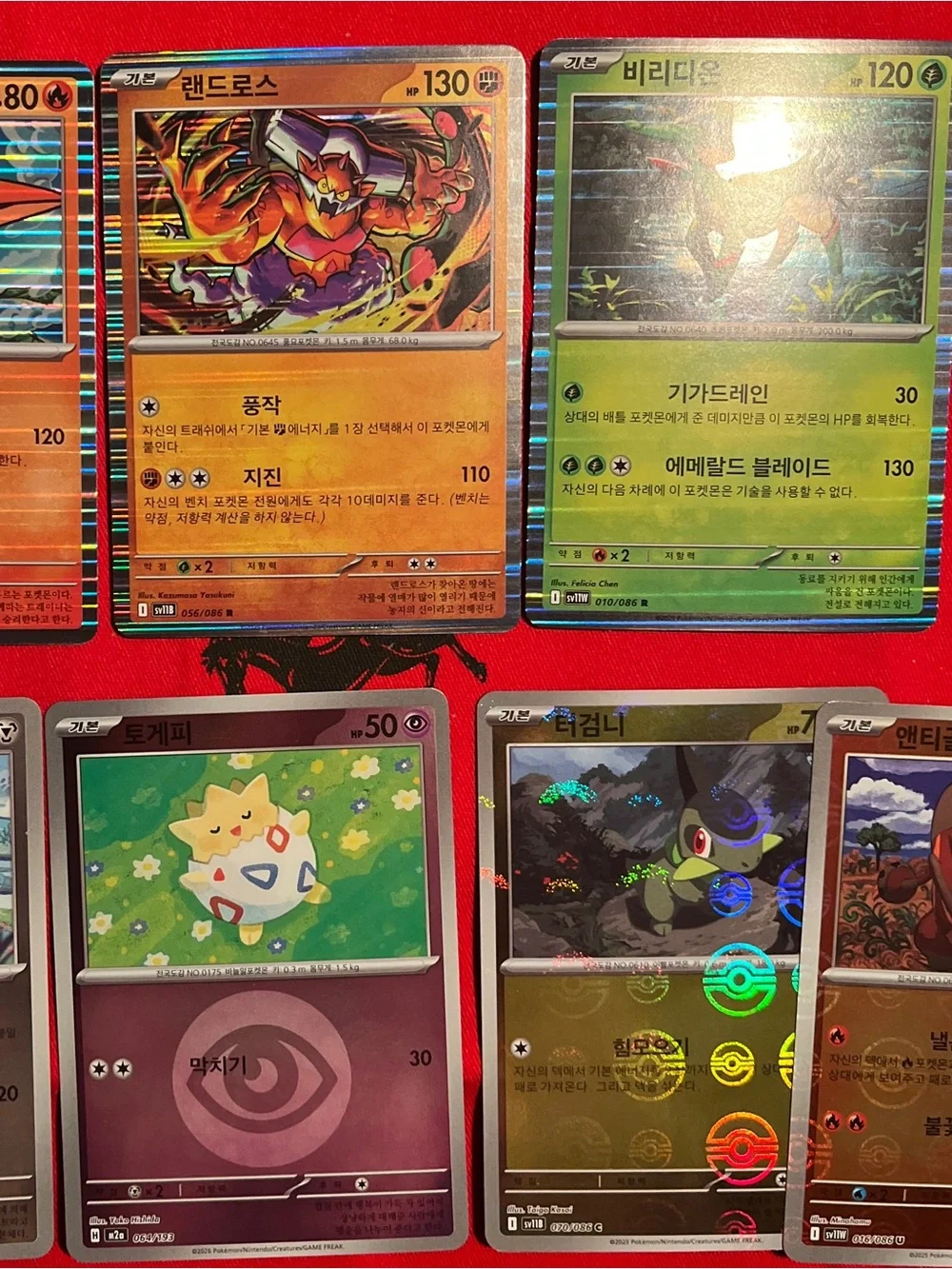 Pokemon Trading Card Lot with Red, Orange, Green, Black and Gold Holo Cards
